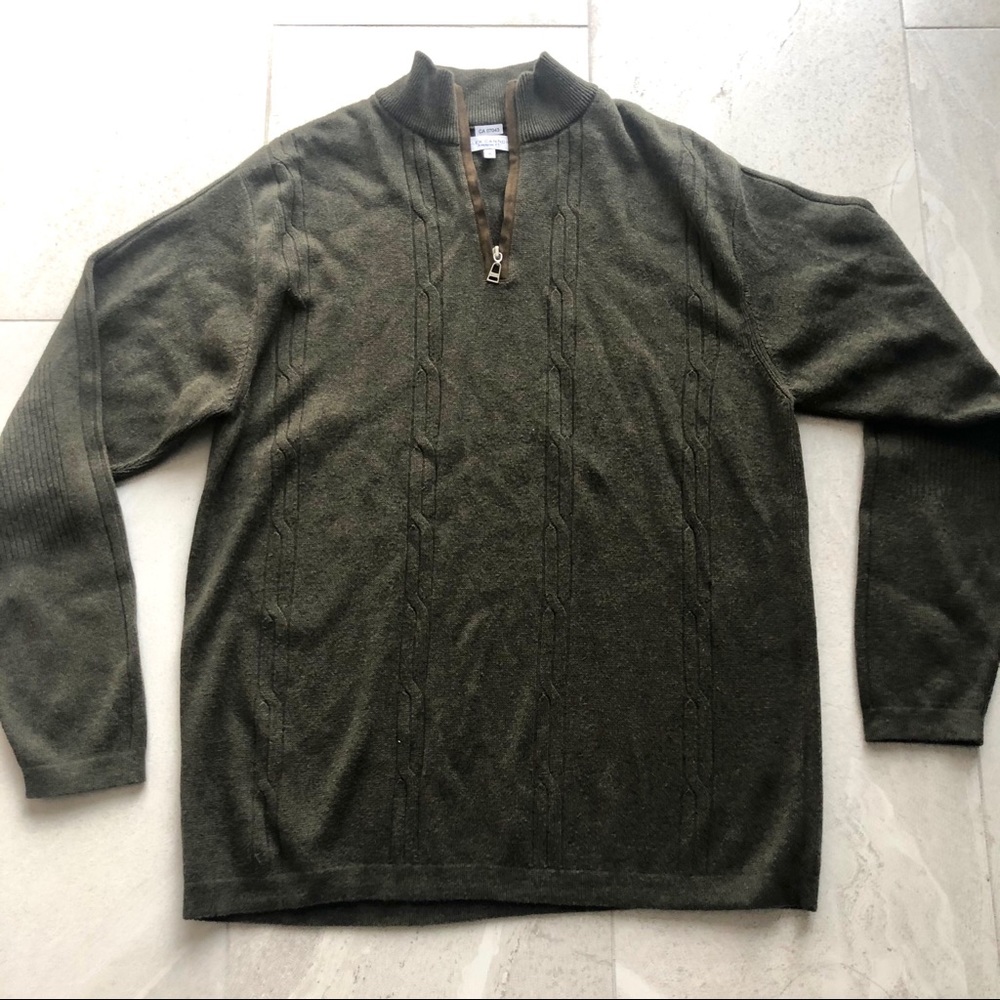 Men’s Quarter Zip Olive Green Sweater